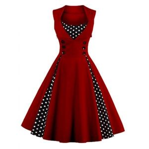 Red with Polka Dot Retro swing dress